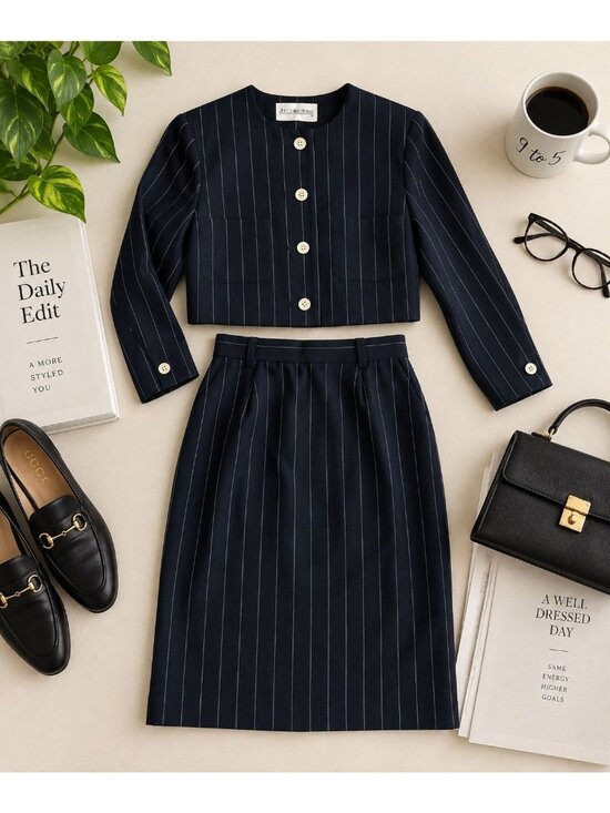 JH Collectibles Jackets & Blazers - JH Collectibles Navy Pinstripe Two-Piece Skirt Suit Size 8 Made In Colombia Long